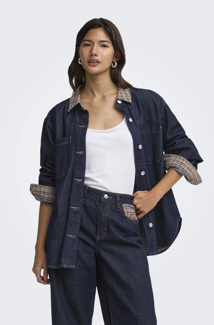 onlvera ls check dnm shirt sij dark blue denim