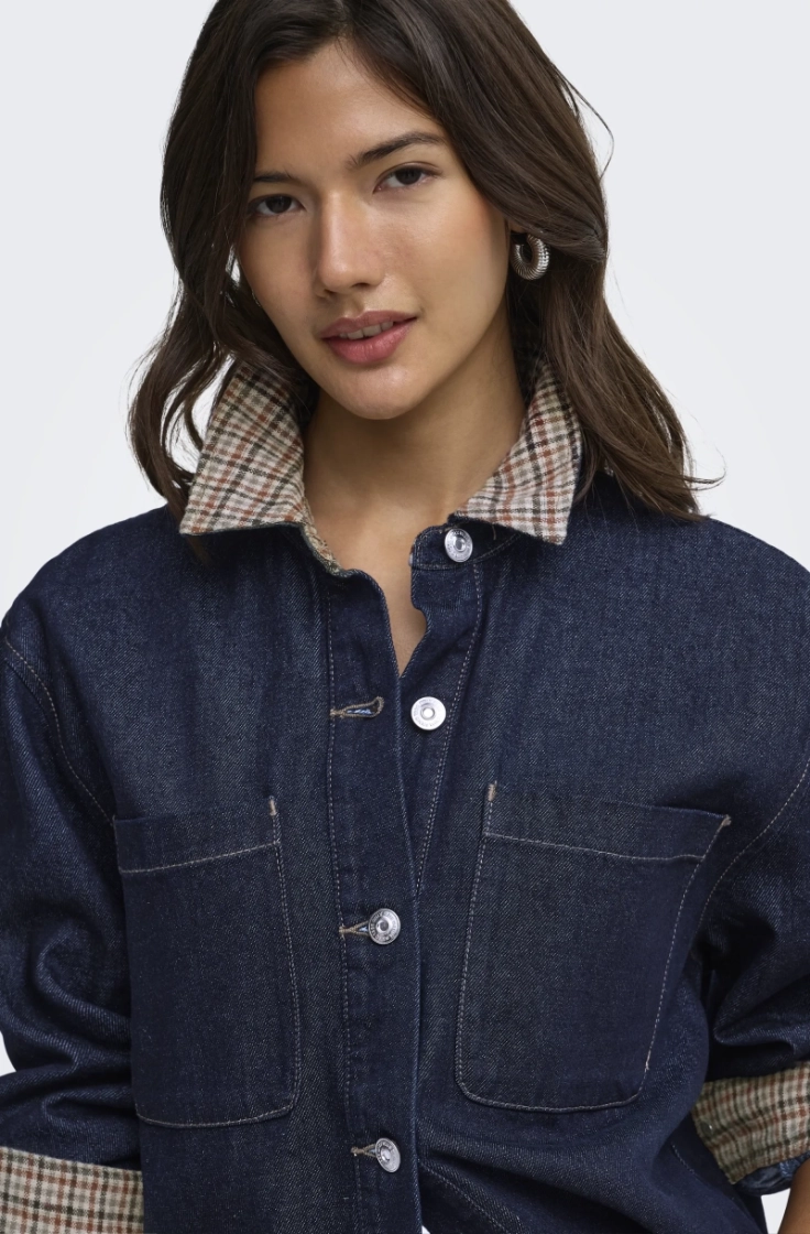 onlvera ls check dnm shirt sij dark blue denim