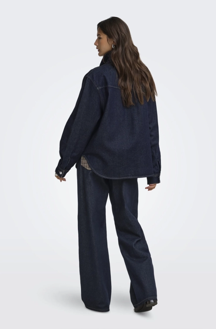 onlvera ls check dnm shirt sij dark blue denim