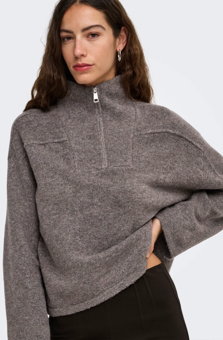 onlclara ls half zip knt bracken mel/sil