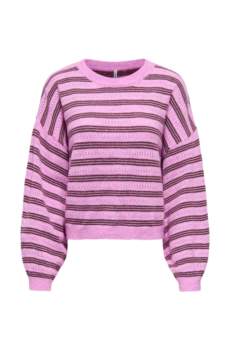 onlmonique ls loose o-neck knt cyclamen str.me