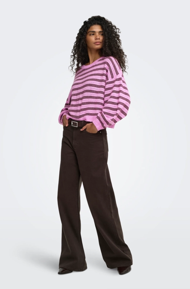 onlmonique ls loose o-neck knt cyclamen str.me
