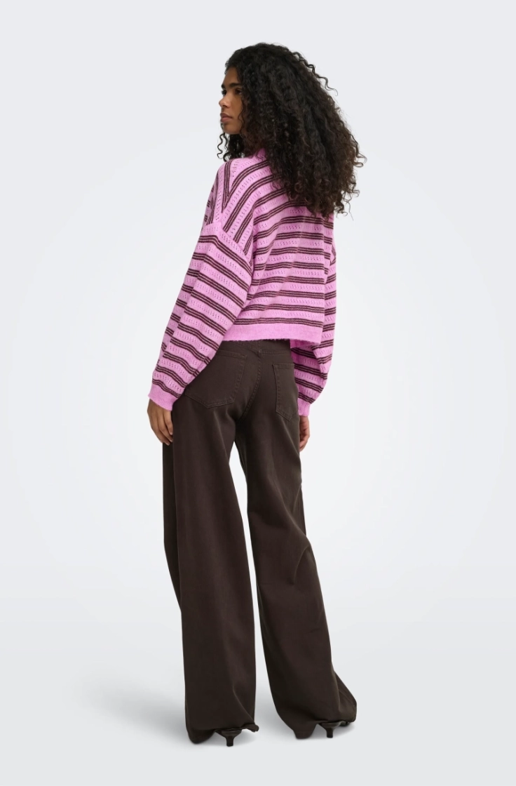 onlmonique ls loose o-neck knt cyclamen str.me