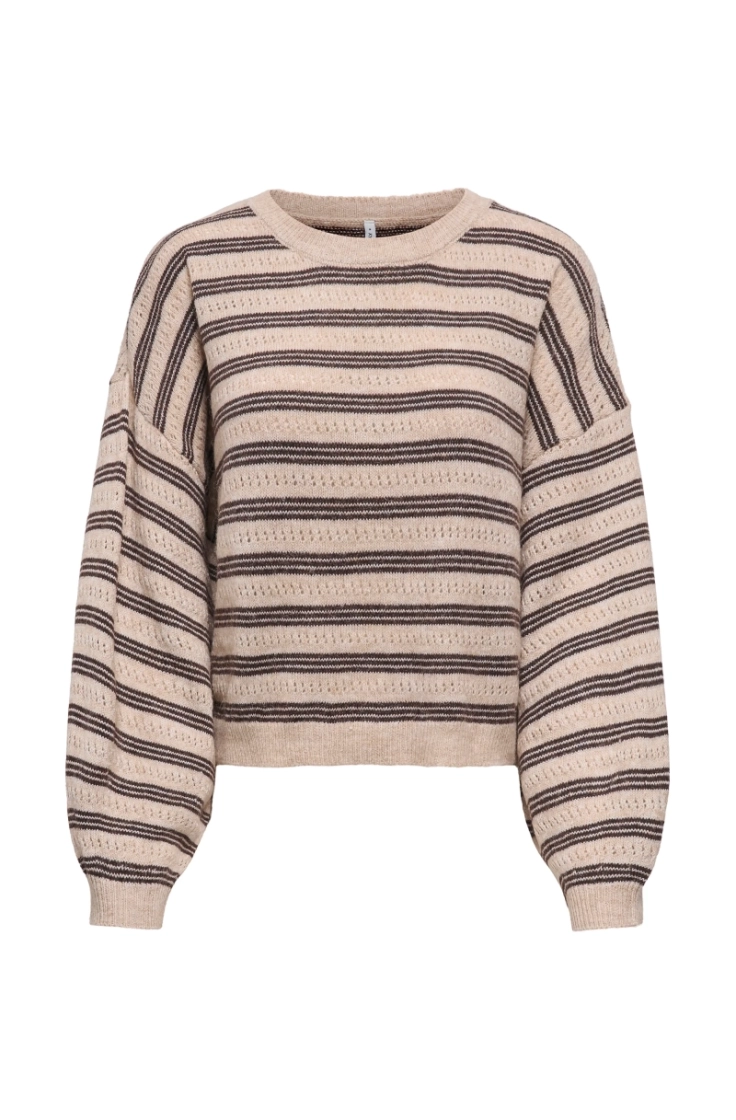 onlmonique ls loose o-neck knt humus str.mel/c