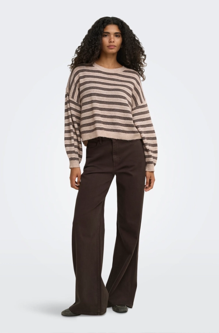 onlmonique ls loose o-neck knt humus str.mel/c