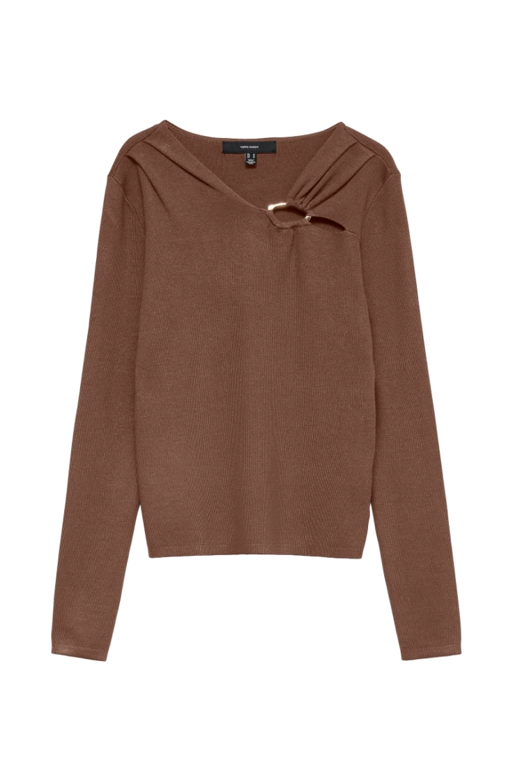 vmjain buckle v-neck pullover cocoa brown w.g