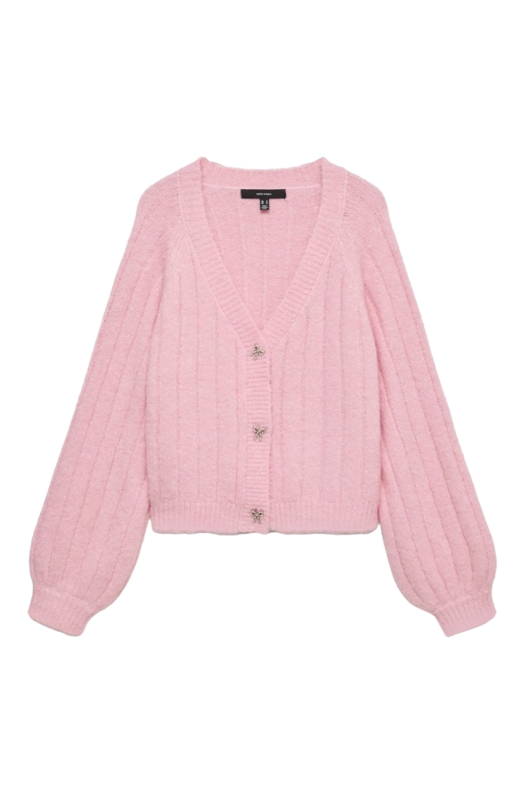 vmsally ls v-neck cardigan parfait pink