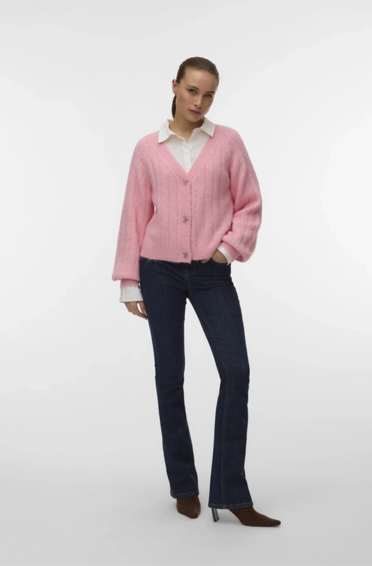 vmsally ls v-neck cardigan parfait pink