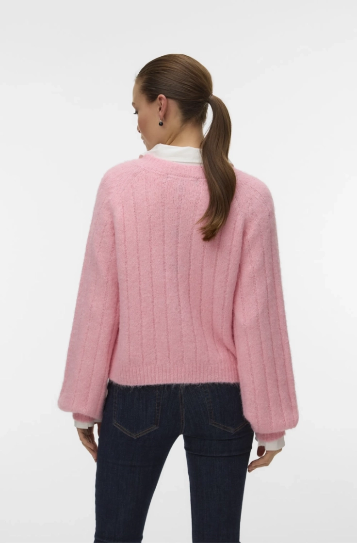 vmsally ls v-neck cardigan parfait pink