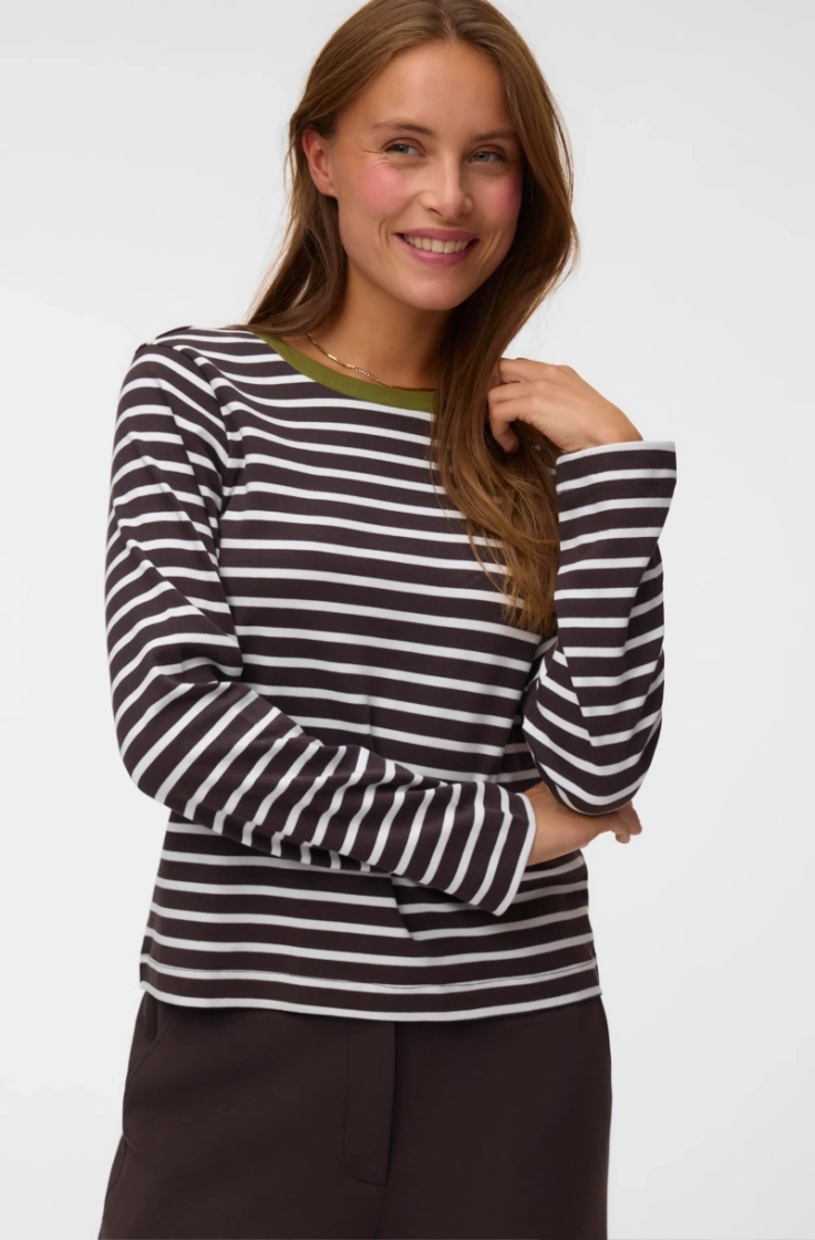 vmbopha ls o-neck contrast top chocolate torte