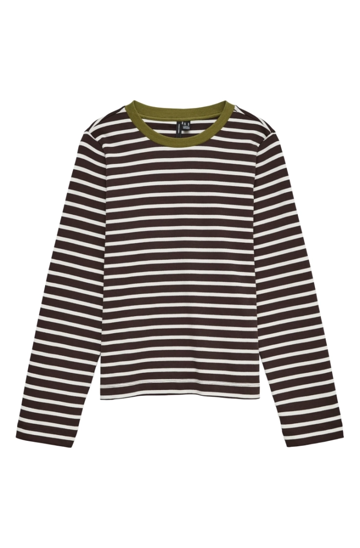 vmbopha ls o-neck contrast top chocolate torte