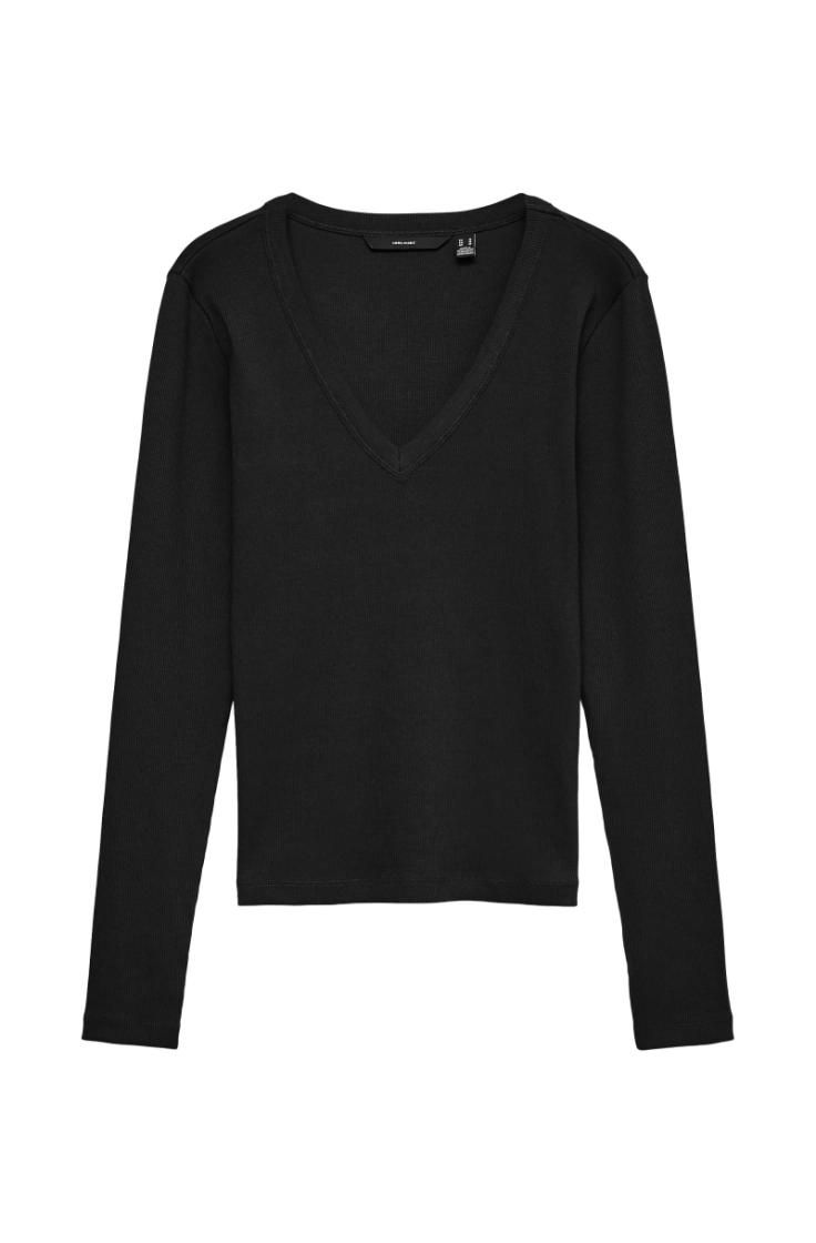 vmchloe ls v-neck top jrs ga black