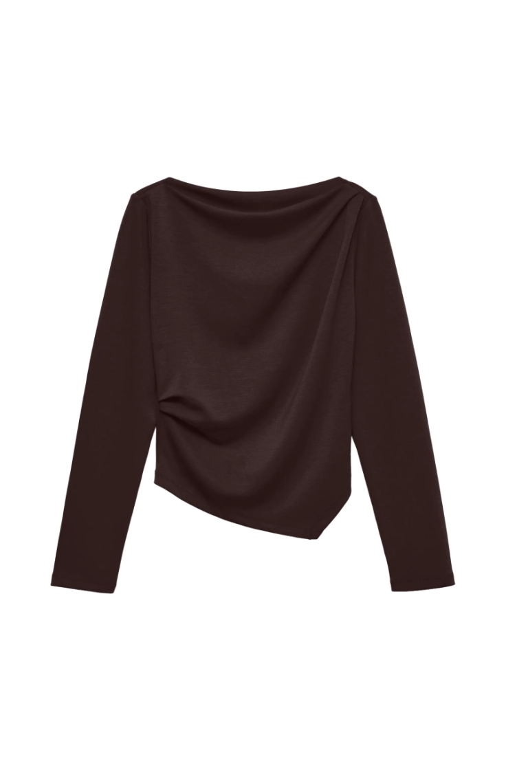 vmmille ls boatneck short top chocolate tort
