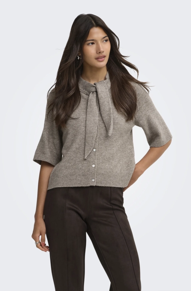 onllana ss scarf detail cardi  taupe gray mel/
