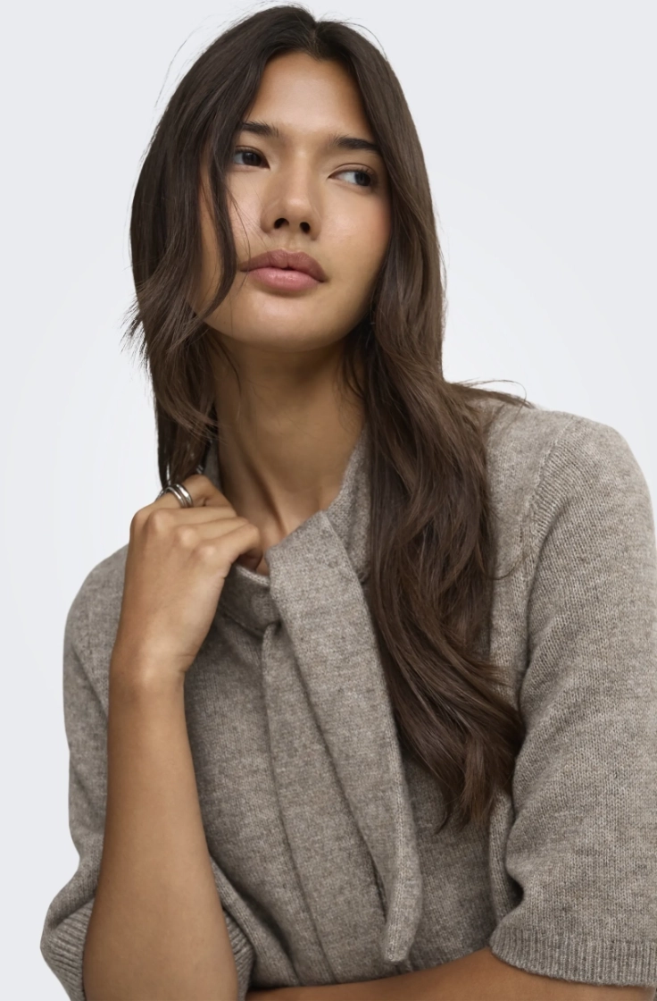 onllana ss scarf detail cardi  taupe gray mel/