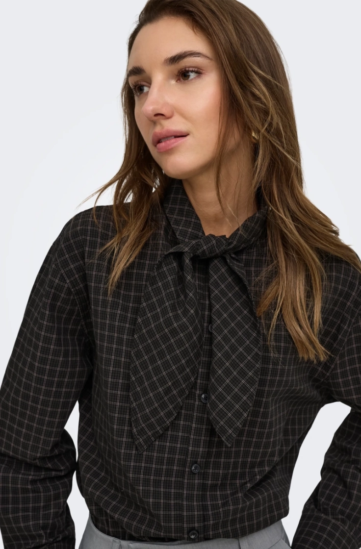 onlmaya check bow shirt wvn black grey