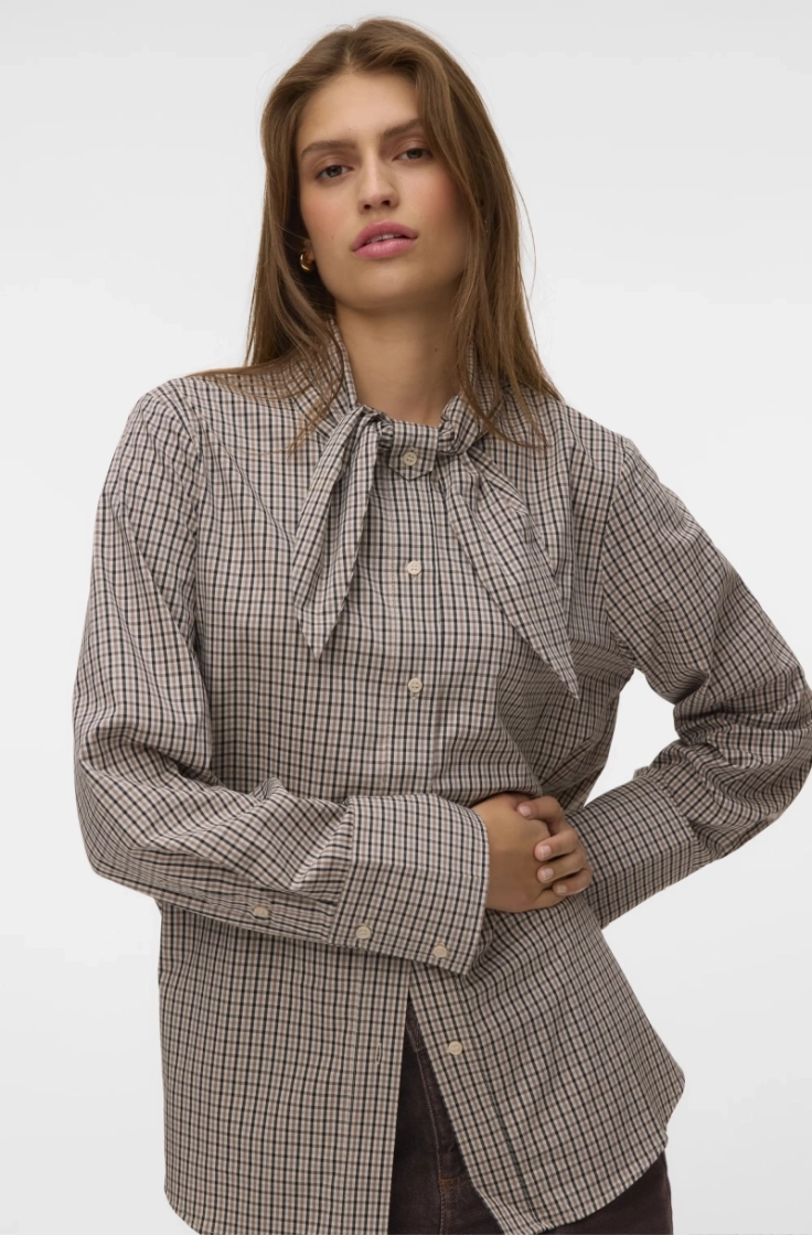 vmsynne ls neck scarf shirt wv oatmeal brown k