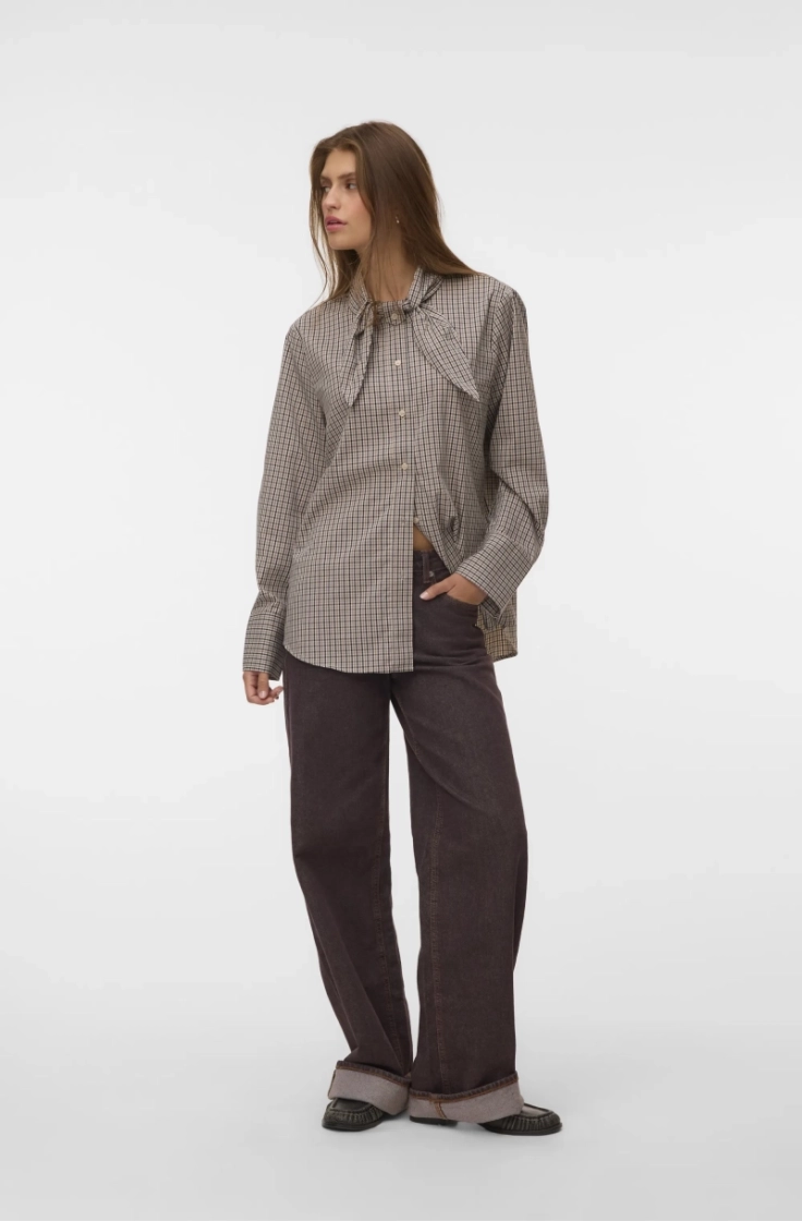 vmsynne ls neck scarf shirt wv oatmeal brown k