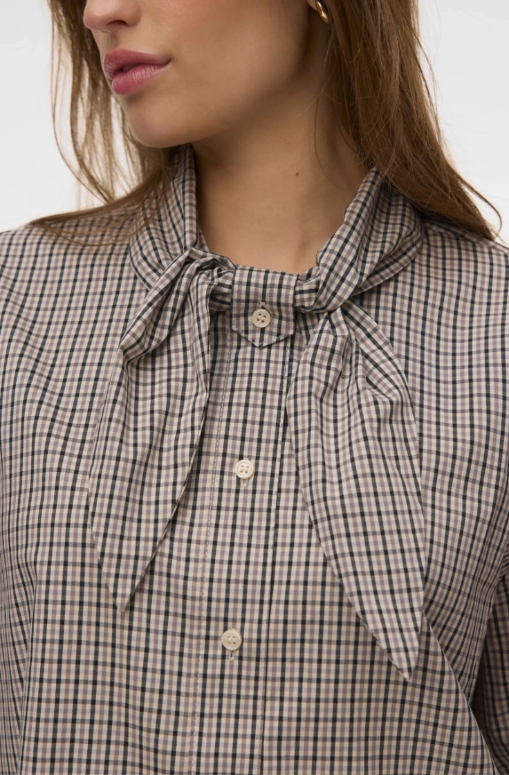 vmsynne ls neck scarf shirt wv oatmeal brown k